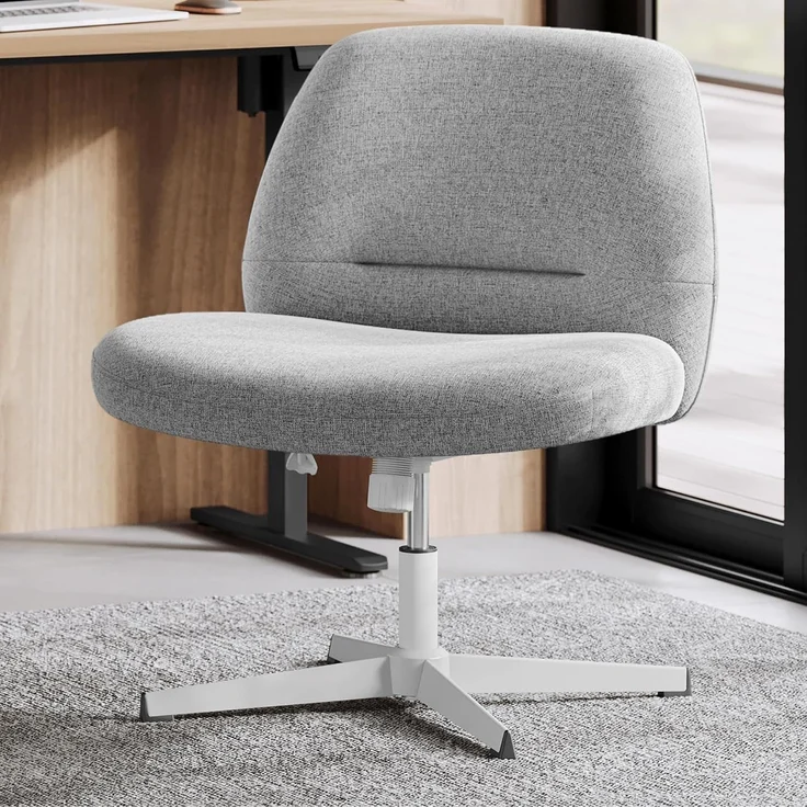 SONGMICS HOME Schneidersitz Stuhl, Schminkstuhl, Drehstuhl ohne Armlehnen, Schreibtischstuhl, breite Sitzfläche, modern, mit Kreuzfuß, höhenverstellbar, Wippfunktion, Taubengrau OBG046G01 – Bild 1