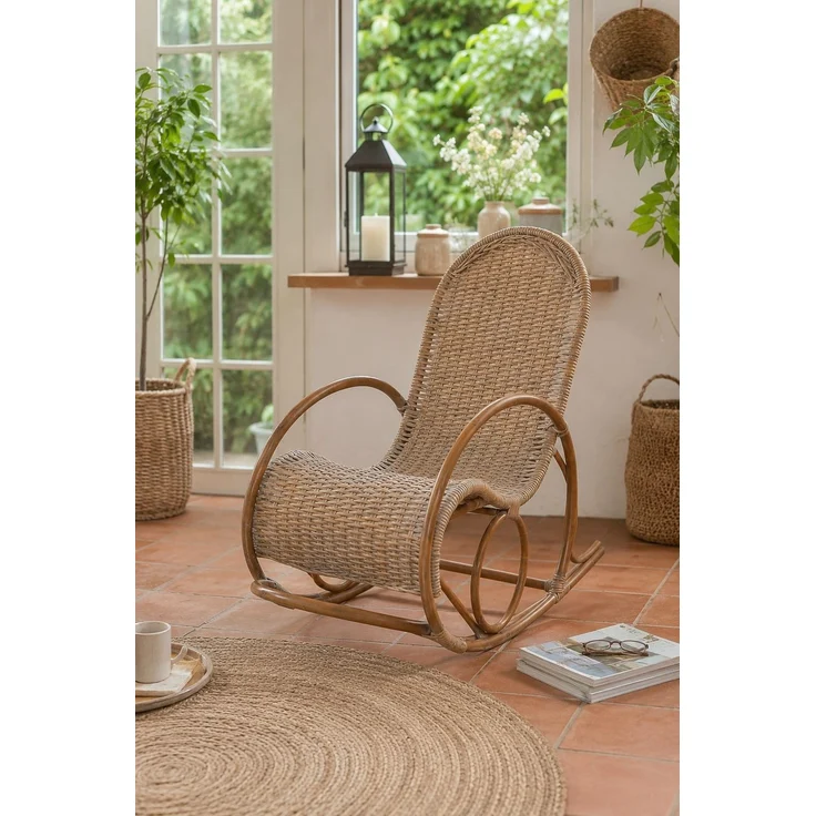 Schaukelstuhl Kubu-Rattan handgeflochten naturgrau Relaxsessel Rattan montiert – Bild 1