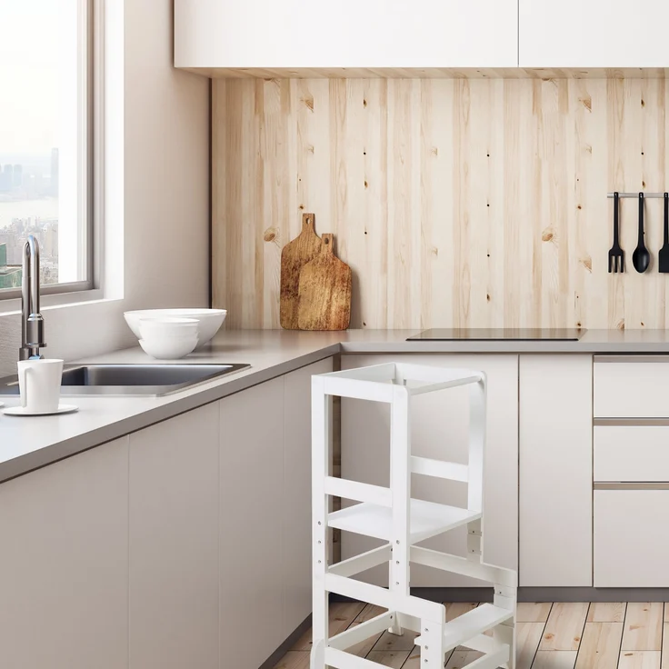 roba Montessori Lernturm aus Holz - Sicherer Tritthocker für Kinder - Bis 80 kg belastbar - Weiß – Bild 6