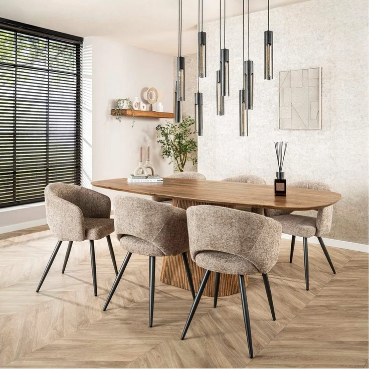alesvelt Esstisch Aurelio Sand Dänisch-Ovaler Design Tisch mit Rillen-Säule (1-Stück), 215 x 105 x 77h cm – Bild 3