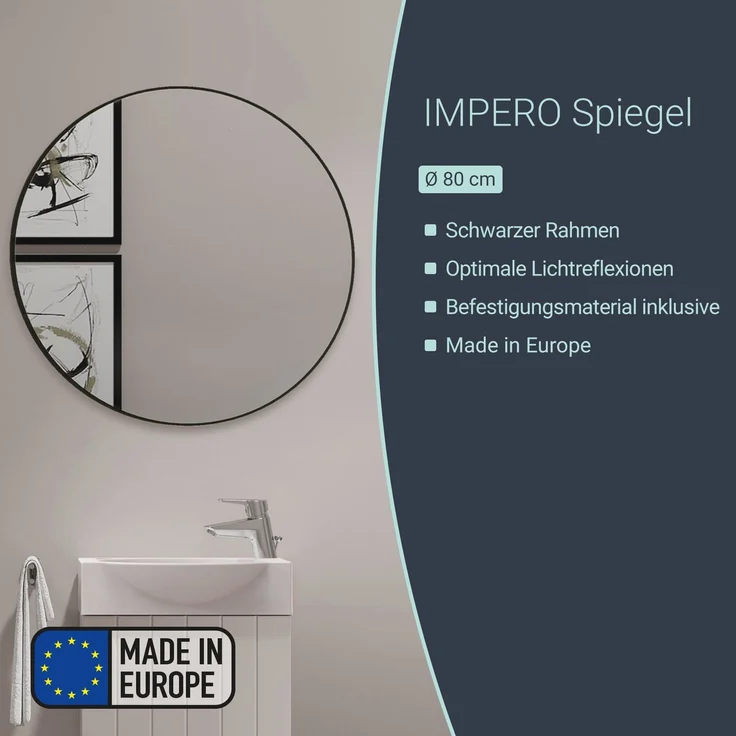 BADEDU IMPERO Spiegel Ø 80 cm, Schwarz, rund – Bild 2