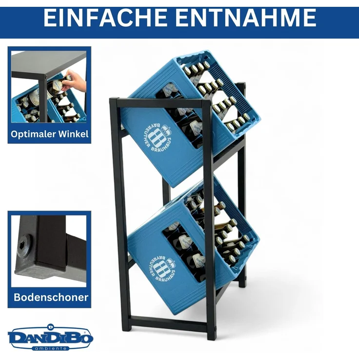 DanDiBo Getränkekistenregal 2 Kisten Schmal Metall Stehend 96475 Getränkekistenhalter 47 cm Getränkekistenständer Flaschenkistenregal – Bild 3