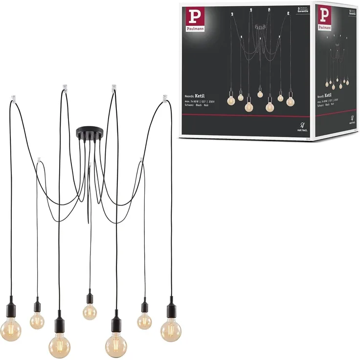 Paulmann No. 50390 Pendelleuchte Neordic Ketil 7-flammig E27 max. 20W Schwarz