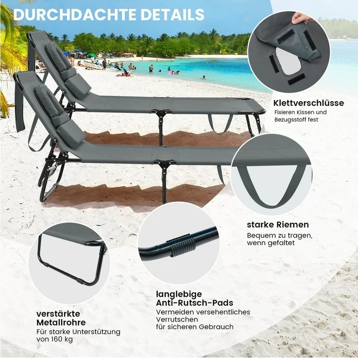 COSTWAY Gartenliege Sonnenliege, 1 St, mit Gesichtsöffnung & Kissen, klappbar – Bild 2