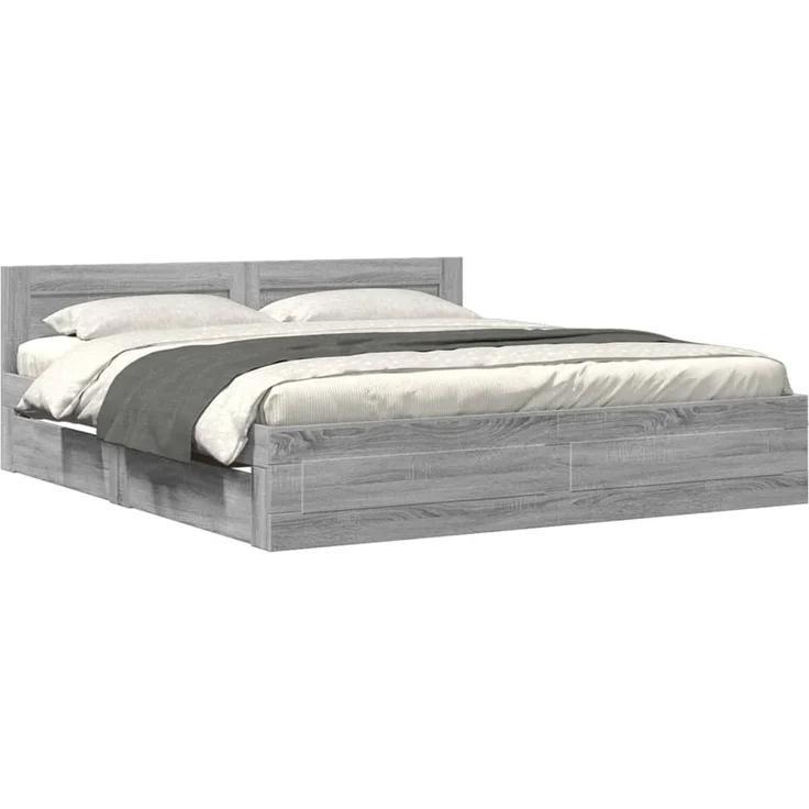 vidaXL Bettgestell mit Kopfteil Grau Sonoma 200x200cm Holzwerkstoff 3295539 – Bild 2