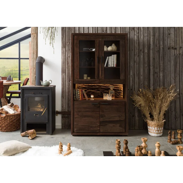 Vitrine Akazie 98x40x180 dunkelbraun lackiert BARK #209 – Bild 9
