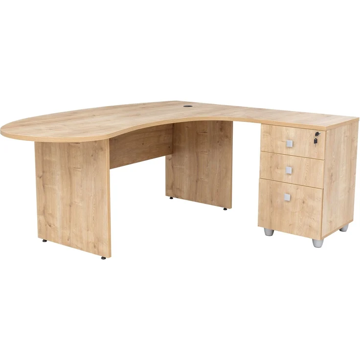 Winkelschreibtisch "Gela", Holzfuß, Saphir Eiche Dekor, 180 x 120 x 74 cm, inkl. Beistellcontainer, rechts gewinkelt – Bild 4