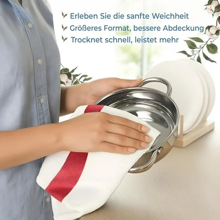 Hammetex 4er Set 50x70 cm Waffel-Handtuch aus 100% Baumwolle – Küchtuch mit Aufhängeschlaufe – Saugfähig, Schnelltrocknend & Oeko-Tex Zertifiziert – Rot – Bild 5