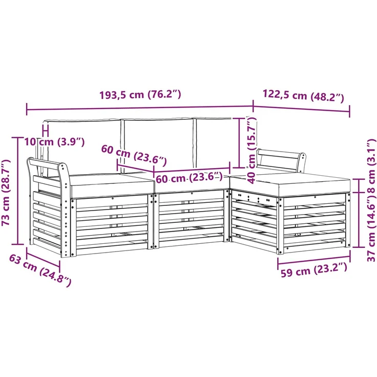 vidaXL Outdoor-Sofagarnitur 4 stk. 4-Sitzer Natur und Hellgrau 3374611 – Bild 8