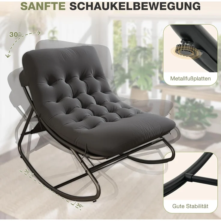 Aoxun Schaukelstuhl mit Hocker für Erwachsene, Ergonomischer Relaxsessel, 77.5x100x71.5 cm, Maximale Belastung von 160kg, Schwarzgrau – Bild 3
