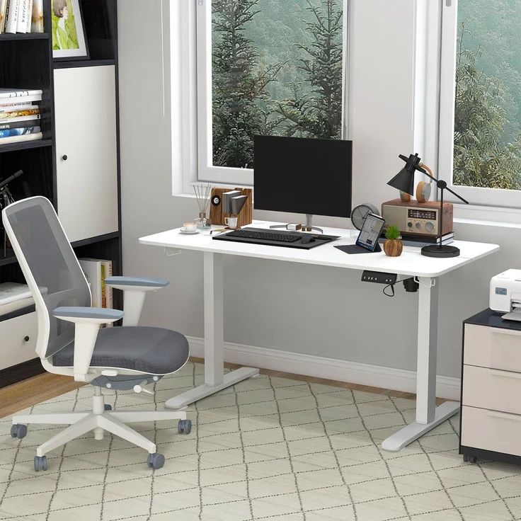 Vinsetto Schreibtisch Höhenverstellbares Stehpult mit 2 Haken, elektrisch (Laptoptisch, 1-St, Computertisch), für Wohnzimmer, Arbeitszimmer, Weiß – Bild 2