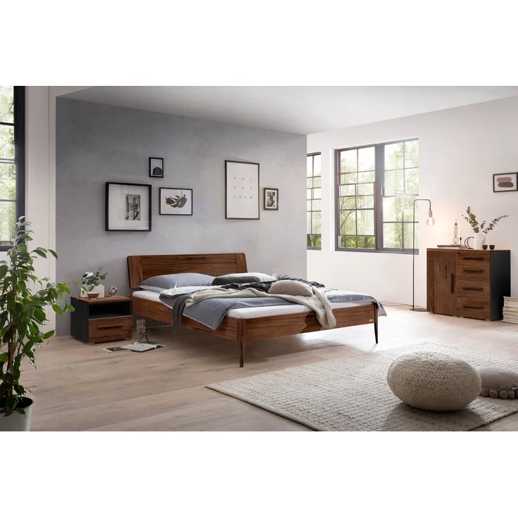 Hasena Massivholzbett Busseto Nussbaum mit schmalen Füßen 160x200 cm, Fußhöhe 20 cm – Lounge – Bild 2