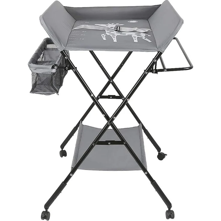 Baby Wickelkombi - klappbare Wickelkommode, mobiler Wickeltisch mit Wickelauflage, Sicherheitsgurt und Ablagefächern, platzsparend & stabil (Grau) – Bild 9