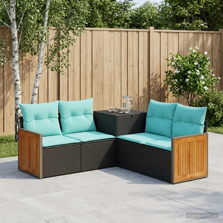 vidaXL Sofa Set 5 stk. Schwarz und Blau Polyrattan und Stahl 3447961 – Bild 1