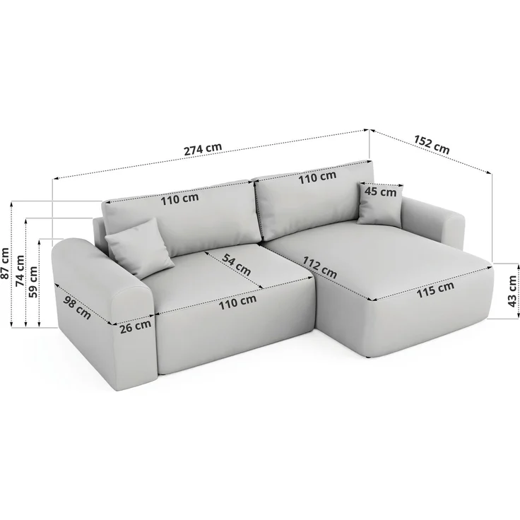 Ecksofa NEKSON L mit Schlaffunktion, L-förmiges Schlafsofa, DL-Mechanismus, mit Stauraum, Schlafsofa - Beige Velvet – Bild 7