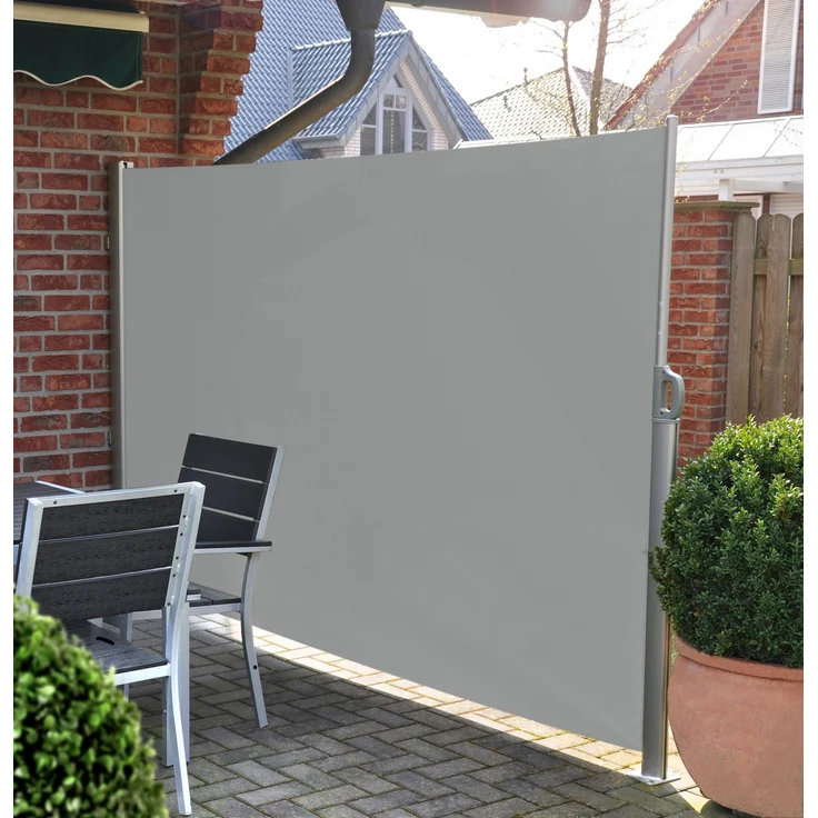 LECO Seitenmarkise ausziehbar, Polyester lichtgrau, Aluminium-Stahlrohr-Mix silbergrau, 1,8x3 m – Bild 7