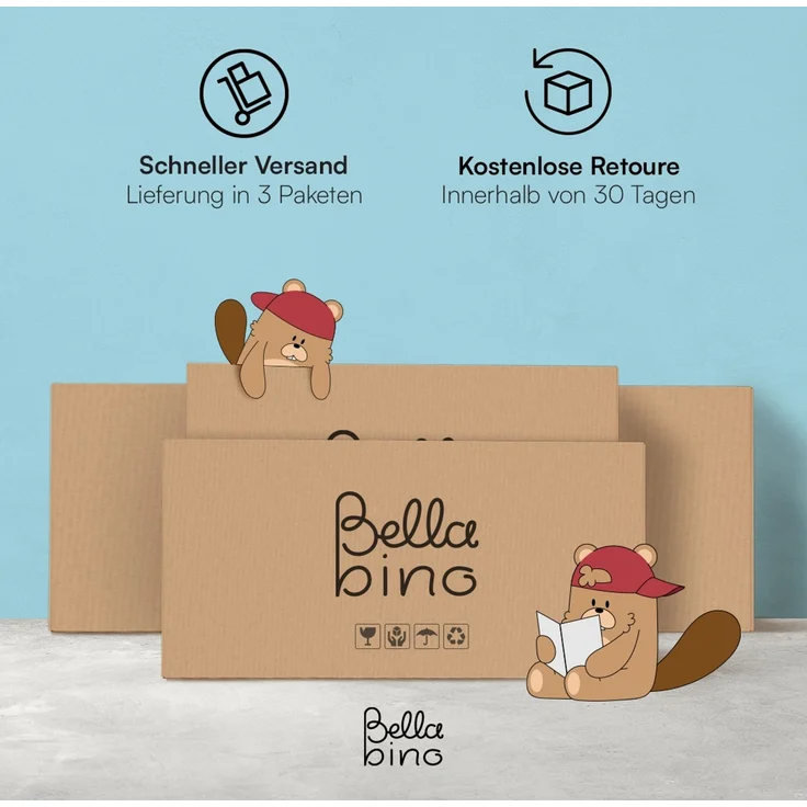 Bellabino 'Liri' Kinderkleiderschrank, beige, Kleiderschrank für Kinderzimmer mit 3 Schubladen und Kleiderstange – Bild 9