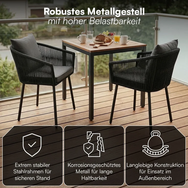 STEELSØN 'Nair' Polyrattan Gartenstuhl, 2er-Set, schwarz, wetterfest & UV-beständig, Balkonstühle bis 160 kg belastbar, Gartensessel inkl. Kissen – Bild 5