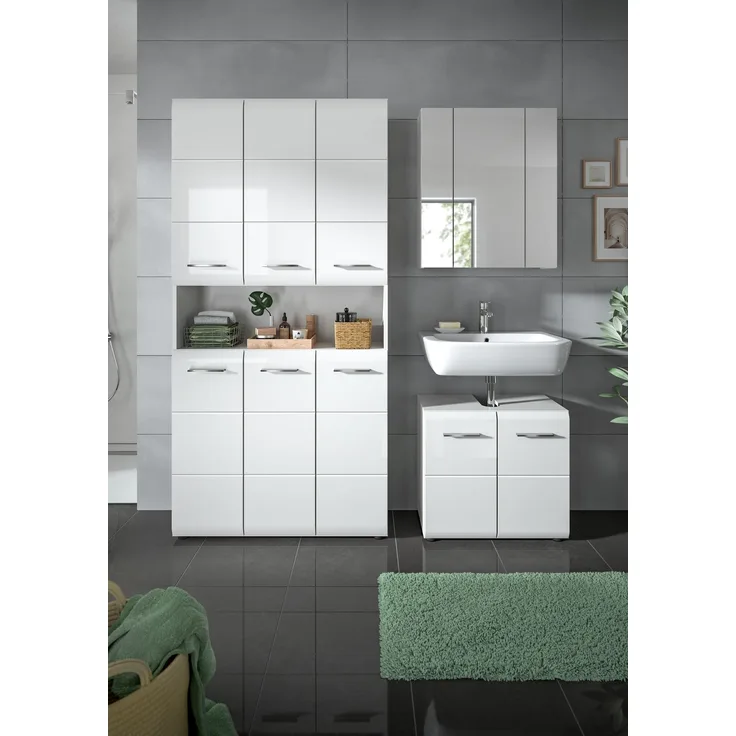Badezimmer-Set >Ice< in Weiß / Weiß Hochglanz - 165x185x30cm (BxHxT)