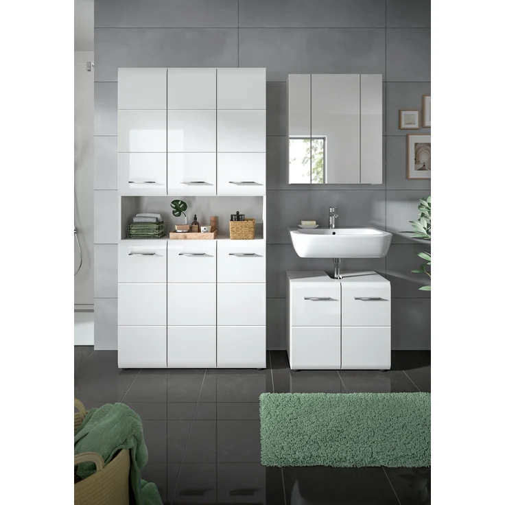 Badezimmer-Set >Ice< in Weiß / Weiß Hochglanz - 165x185x30cm (BxHxT) – Bild 1
