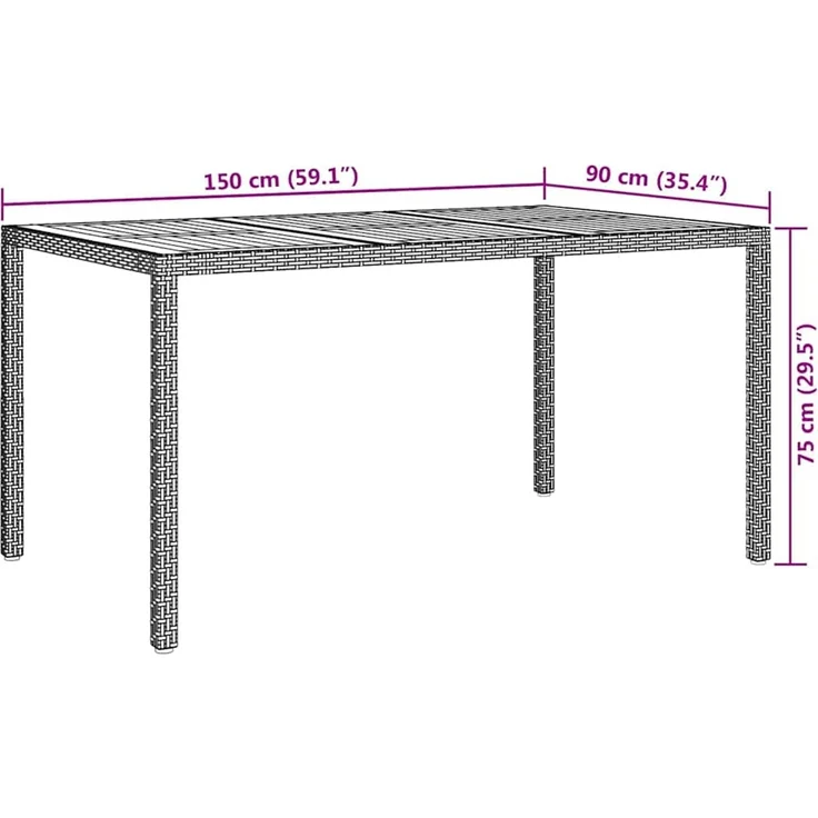 vidaXL Gartentisch Grau 150 x 90 x 75 cm Poly-Rattan 362545 – Bild 7
