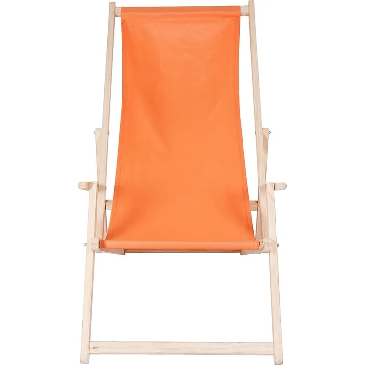 Sonnenliege Armlehne Orange Strand Campingstuhl Holz klappbar Faltsitz Balkon – Bild 2