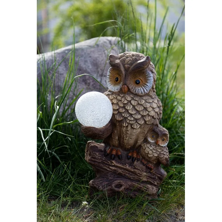 Wohnando LED Dekoobjekt Eulen-Dekoration mit beleuchteten Schneekugel für Drinnen und Draußen