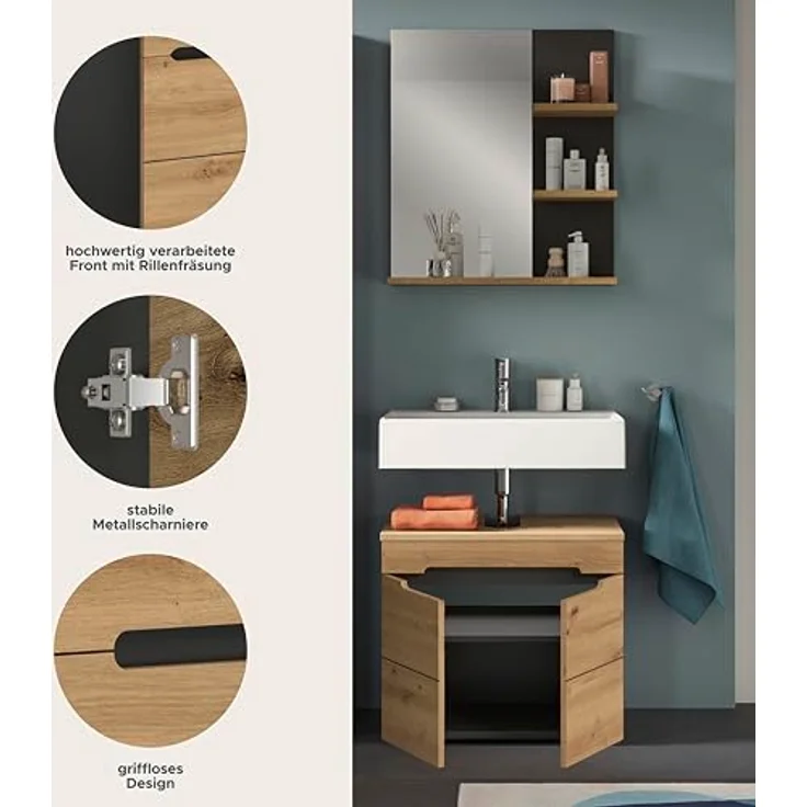 Xonox Canu Badkombination (B/H/T: 63x193x34 cm) in Basalt grau Nachbildung und Artisan Nachbildung – Bild 9