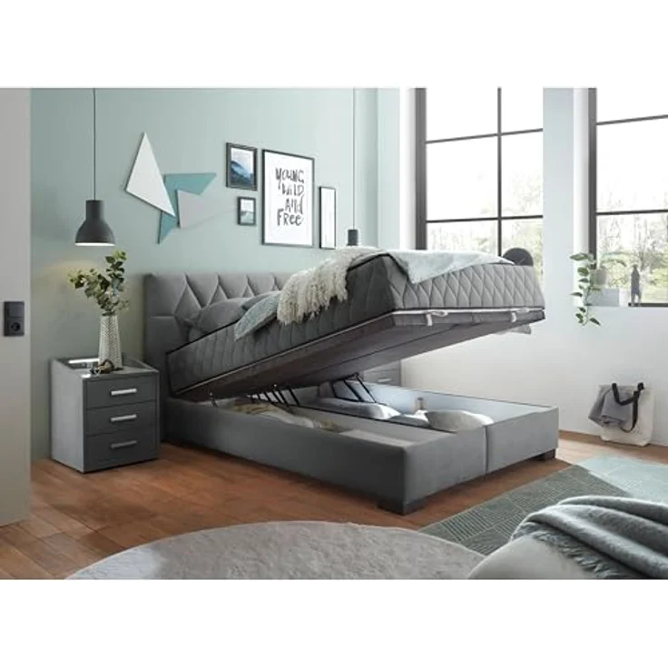 NAGOL B Boxbett 140x200, Anthrazit - Bequemes Bett mit Bettkasten und Premium 9-Zonen-Federkern Wendematratze - 165 x 114 x 214 cm (B/H/T) – Bild 5
