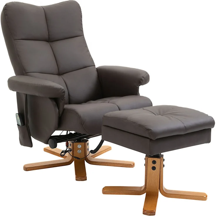 Wohnora-Relaxsessel mit Hocker, 360°drehbarer Fernsehsessel mit Massage, Liegefunktion, Massagesessel mit Seitentasche, TV-Sessel, Kunstleder für Wohnzimmer Braun,H 990cm x T 800cm x B 860cm – Bild 1