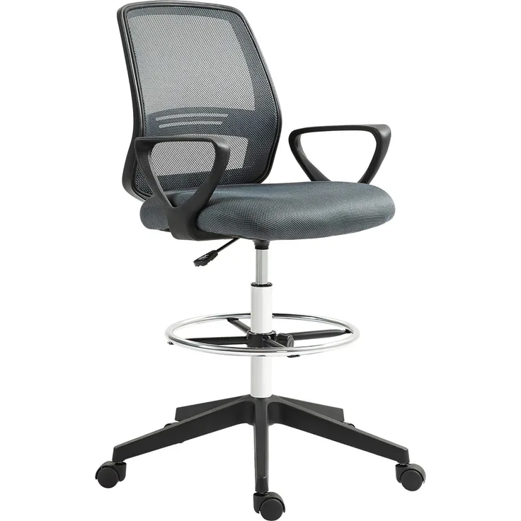Vinsetto Bürostuhl mit Armlehnen, verstellbarer Fußring, Netzbespannung (ergonomischer Schreibtischstuhl, 1 St), für Arbeitszimmer, Büro, Grau