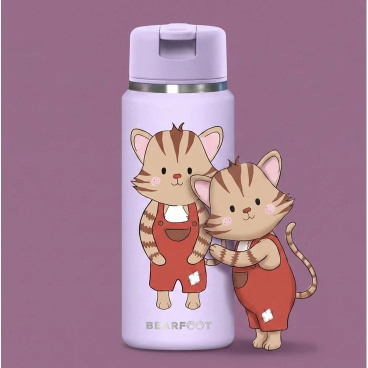 BEARFOOT Trinkflasche TINY Thermo Kinder Trinkflasche Edelstahl - Katze lila, Thermosflasche, auslaufsicher, Edelstahl, Kinderflasche, BPA-frei – Bild 2