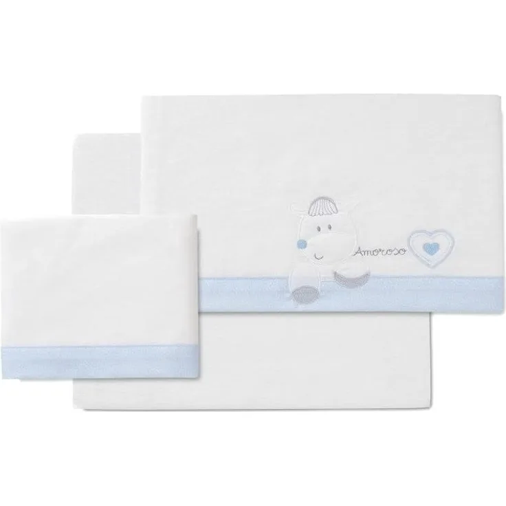 Flanell Bettwäsche für Kinderbett Liebe Herz Weiß und Blau