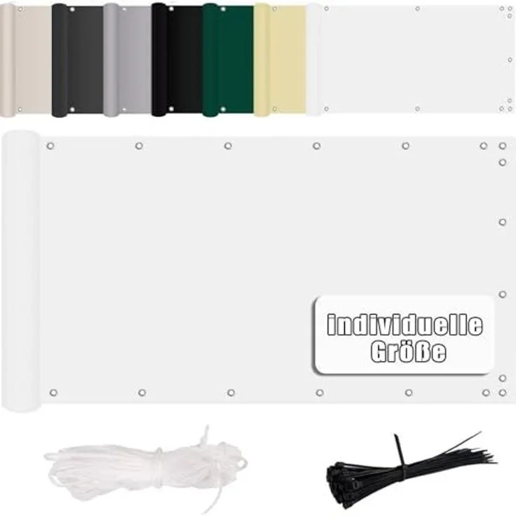 MENGH Balkon Sichtschutz Ohne Bohren Wind-und UV-Schutz, 160g/m², Mit Montagezubehör, 100% Polyester, für Balkon geländer,Terrasse & Garten - Weiß 90x1200 cm