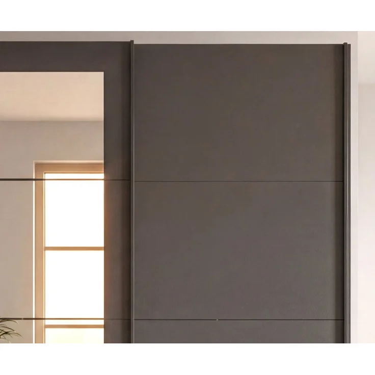 Schwebetürenschrank 3-trg Kleiderschrank 270 cm in Grafit Spiegel Griffe schwarz – Bild 5
