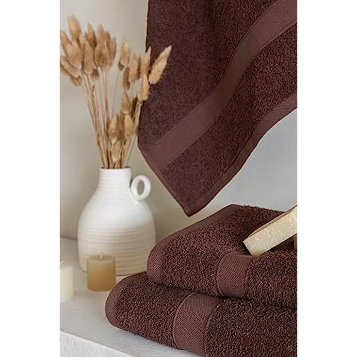 Todocama 2 große Badetücher, 100% Baumwolle, 550 g/m², extra weich, sehr saugfähig und schnell trocknend, Maße 100 x 150 cm, Schokoladenbraun – Bild 6