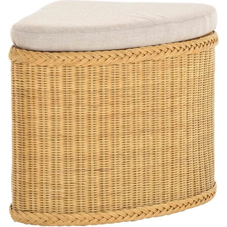 Krines Home Sitztruhe Rattan Sitzhocker mit Stauraum Ecke Badhocker gepolstert mit Deckel, Mit gepolstertem Deckel
