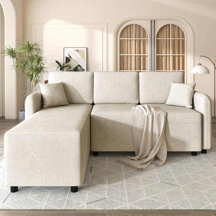 EINHOM L-Form Ecksofa 3-Sitzer mit langer Liegefläche (144 cm), hochwertiger Chenille-Bezug, hoher Sitzkomfort durch Hochdichteschaum, bis 150 kg Tragkraft inklusive 2 Kissen für Wohnung & Studentenwohnheim – Bild 4