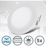 B.K.Licht - 5er Set LED Bad Einbaustrahler 230V flach, IP65, neutralweiße Lichtfarbe, Lochmass 68mm, LED Spot, Deckenspots, Spots, Einbauleuchten, Einbauspots, Badezimmer, 86x30 mm, Weiß