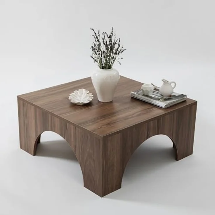 Hanah Home Stylish Walnut Coffee Table, 80 x 80 x 37 cm | 100% Melamine Coated Chipboard, 18 mm Thick, PVC Edge Bands | Modern Design, Easy Assembly – Bild 4