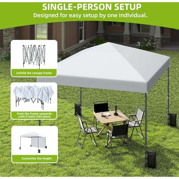 YITAHOME 3x3 m Pop-Up Pavillon | wasserdicht Faltpavillon | Anti-UV Gartenzelt Partyzelt | mit Tragetasche und Seilen | für Terrasse Strand Camping Markt Festival (Weiß+Einteiliges Tuch) – Bild 6