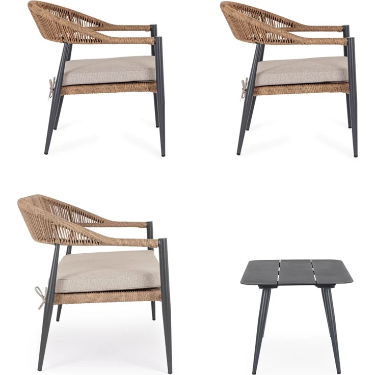 Garten-Set Jandia Aluminium Rattan, modern skandinavisch, anthrazit natur, mit Kissen für 4 Personen – Bild 9