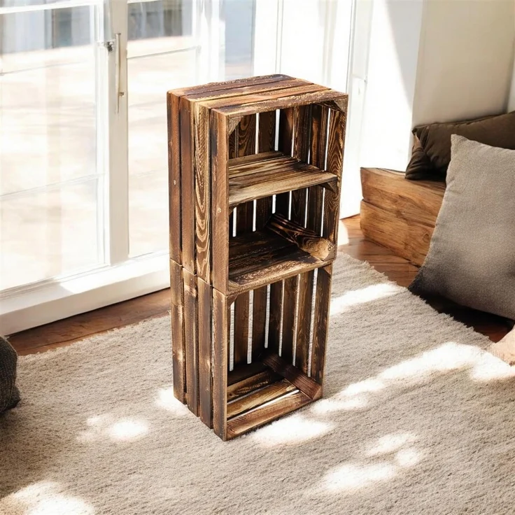 Holzkisten 2er Set 50cm mit Ablage Vintage Geflammt – Bild 8
