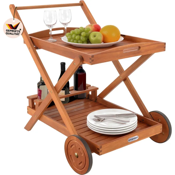 CASARIA® Servierwagen Beistelltisch Garten mit Rollen Holz