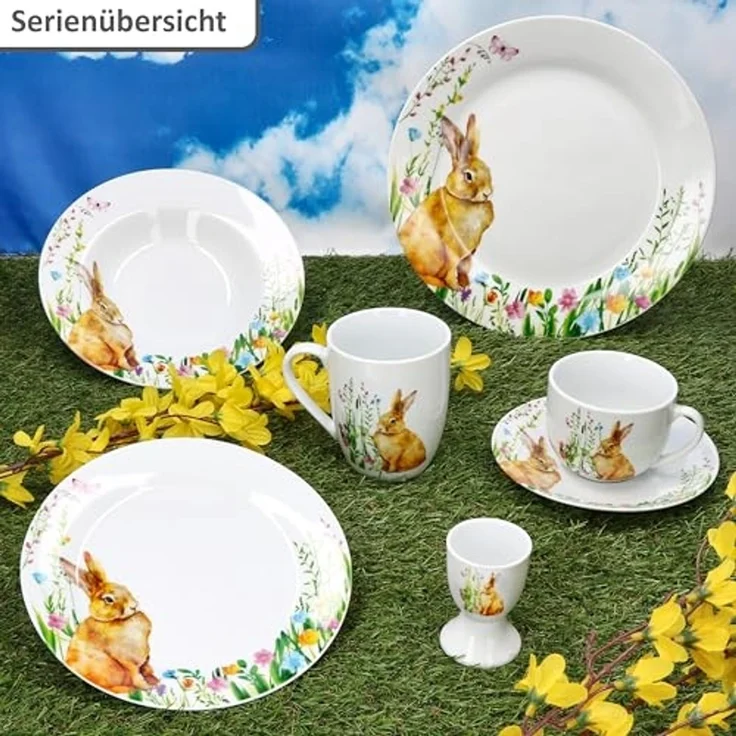 MamboCat Kaffeeservice 18tlg Kaffeeservice Osterfreude Porzellan 6 Personen Hase, Porzellan – Bild 5