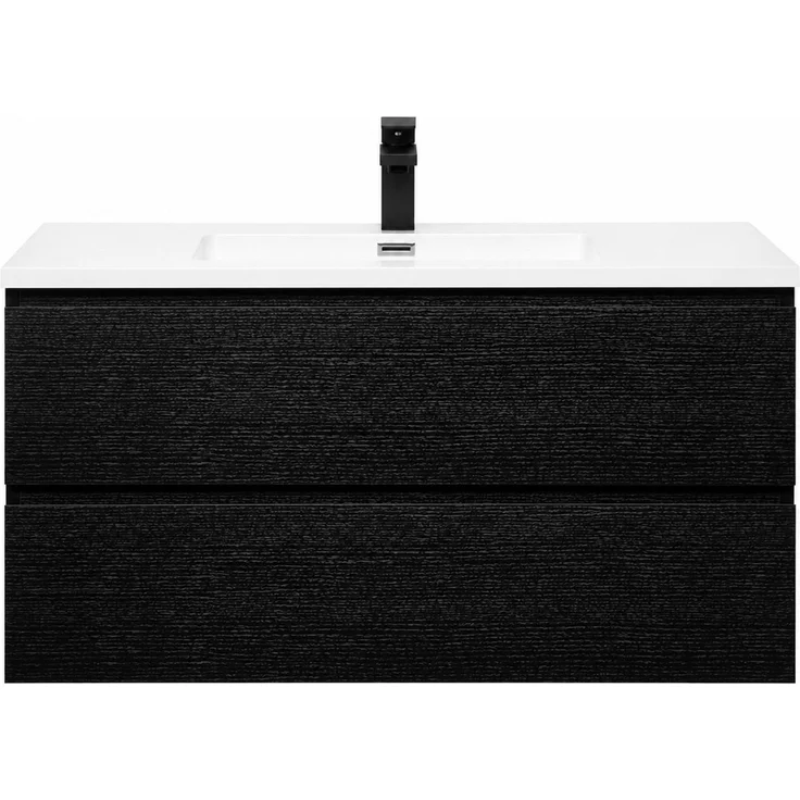 Badplaats Badmöbel Set mit Waschbecken und Unterschrank Angela 100 x 48 cm Schwarz Holz - Waschbeckenunterschrank mit Soft-Close und Waschbecken, Vorgemontiert – Bild 4