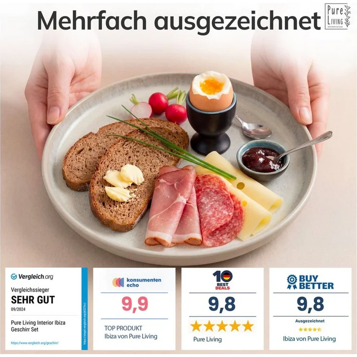 PURE LIVING INTERIOR DESIGN Geschirr-Set Ibiza Dessertteller, Frühstückteller, 6er-Set, 20 cm, Beige (6-tlg), 6 Personen, Steingut – Bild 3