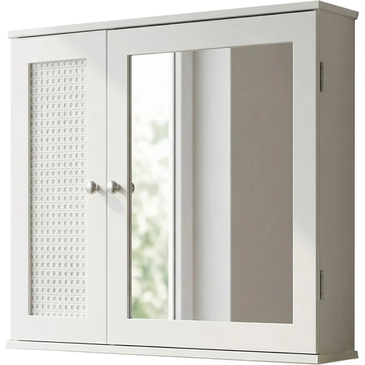 FINEBUY Spiegelschrank FB114104 Hängeschrank Weiß 60cm Badschrank Wandschrank Bad Badezimmer (Natürlicher Look mit dekorativer Tür) Praktischer Stauraum für Deine Wände – Bild 6
