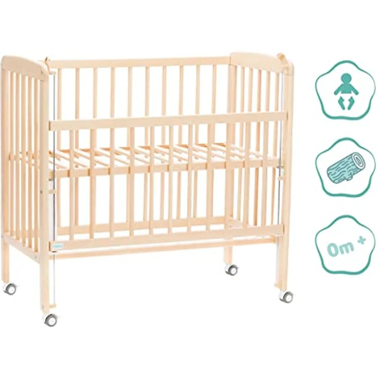 Fillikid 2in1 Beistellbett Nino, Höhenverstellbar von 48 bis 60 cm, aus Buchen-Massivholz, Natur – Bild 2