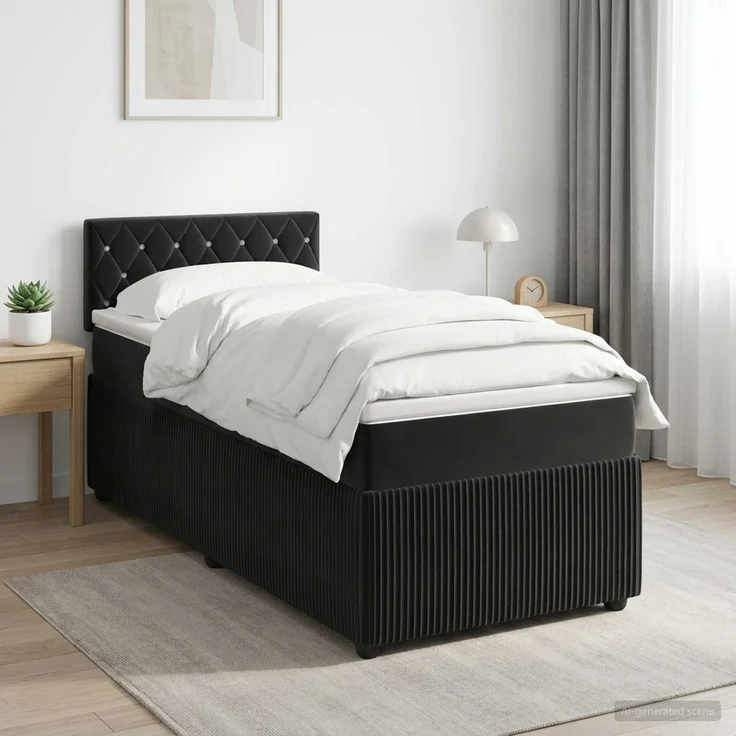vidaXL Boxspringbett mit Matratze Schwarz 90 x 190 cm Samt 3451579 – Bild 1